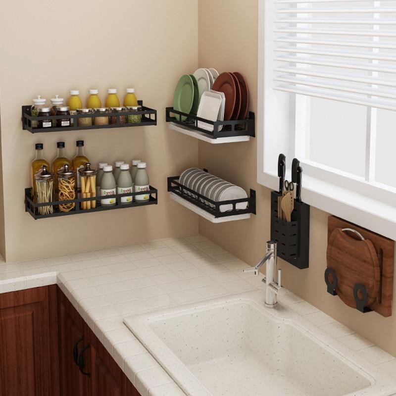 Mat Black No Drill Metal Kitchen Storage - Image 9