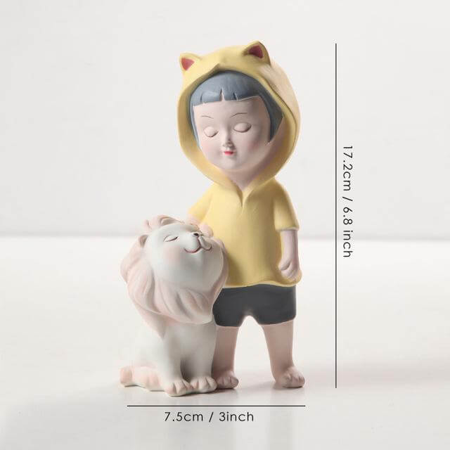 Nordic Fairy Girl With Lion Figurines - Image 2