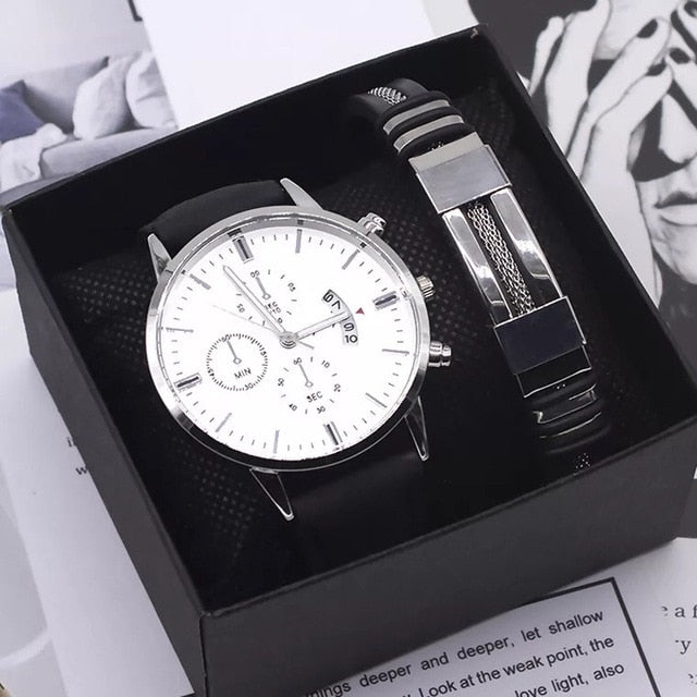 Elegant Watch Leather Bracelet Gift Set - Image 3