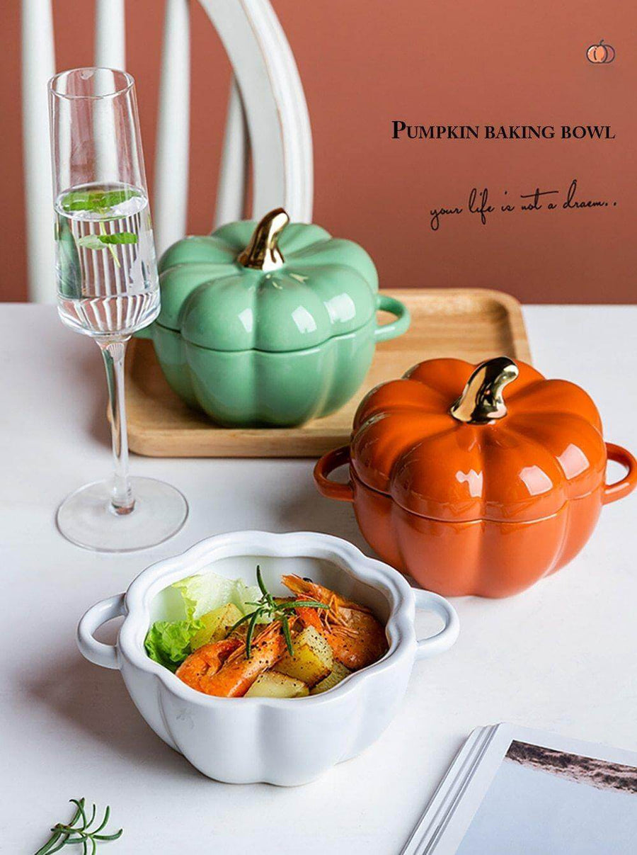 Pumpkin Shape Baking Bowl With Glazed Lid - Image 5