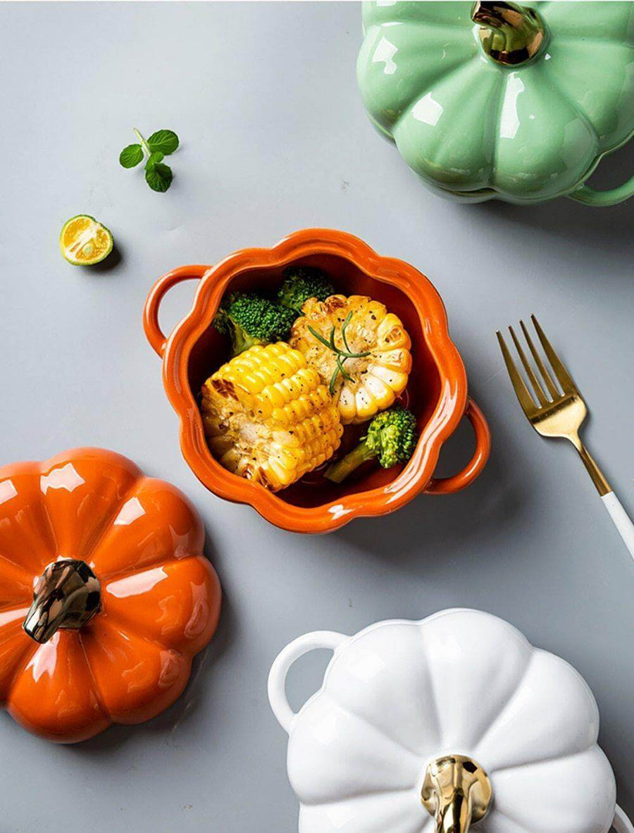 Pumpkin Shape Baking Bowl With Glazed Lid - Image 8