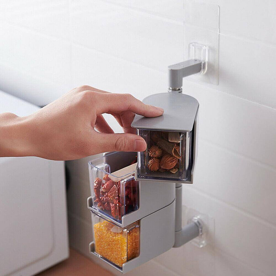 Layered Wall Mounted Rotating Seasoning Storage Organizer Boxes - Image 4