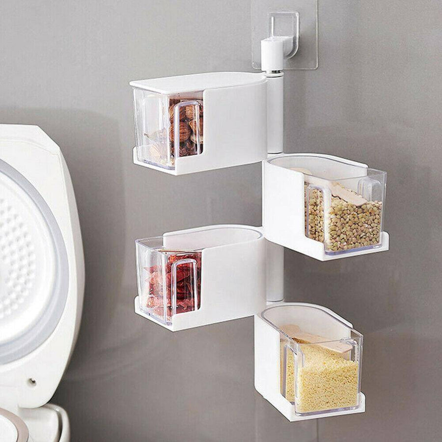 Layered Wall Mounted Rotating Seasoning Storage Organizer Boxes - Image 1