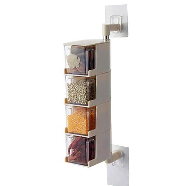 Layered Wall Mounted Rotating Seasoning Storage Organizer Boxes - Image 3