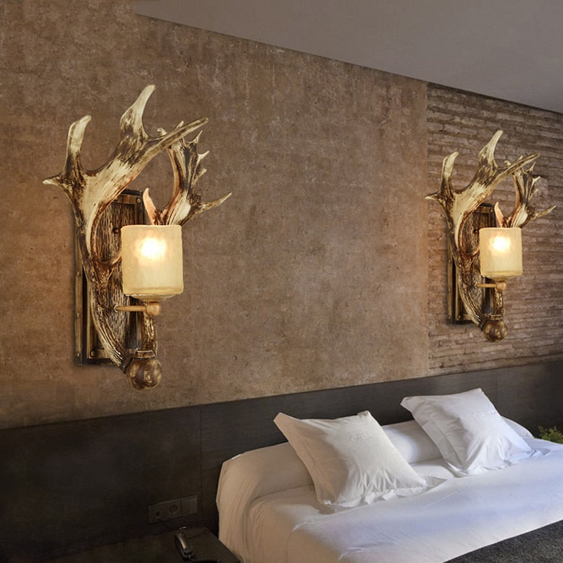 Antique Antler Wooden Wall Light - Image 1