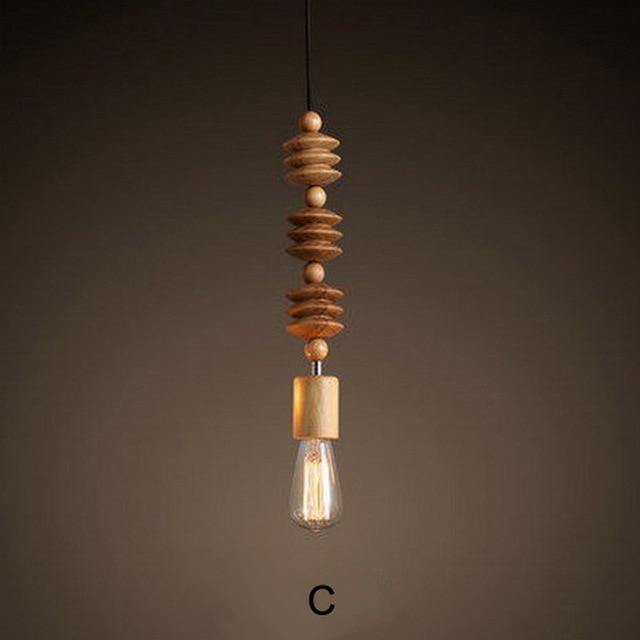 Retro Style Nature Oak Wooden Pendant Lamp - Image 1