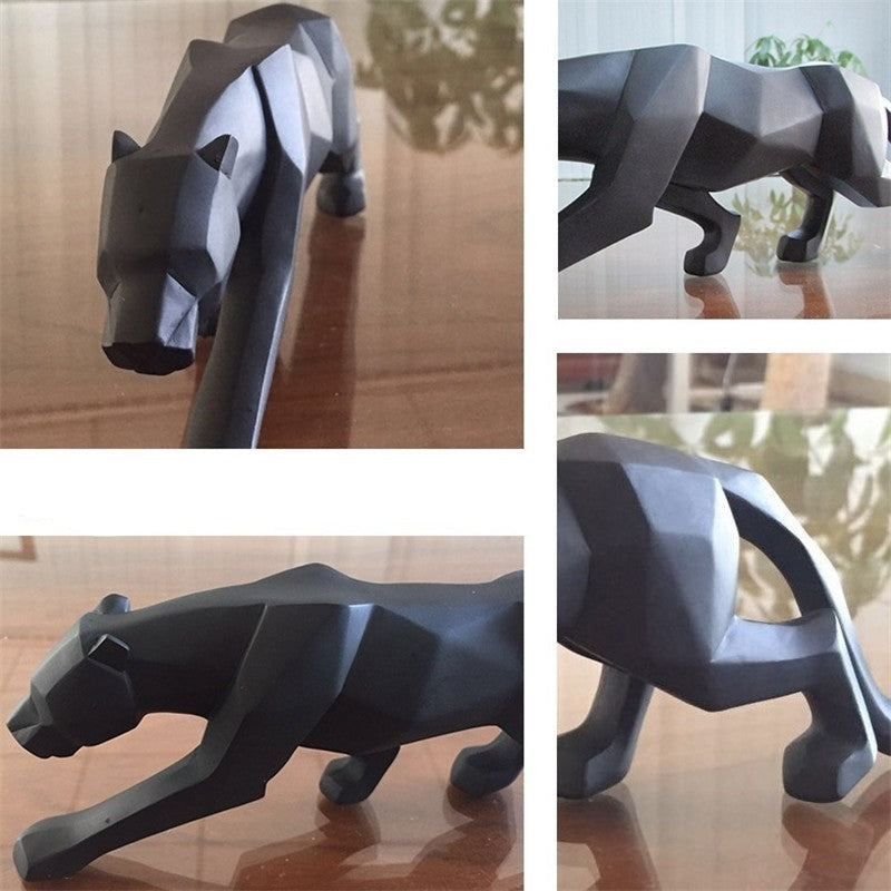 Modern Resin Geometric Black Panther Sculpture - Image 2