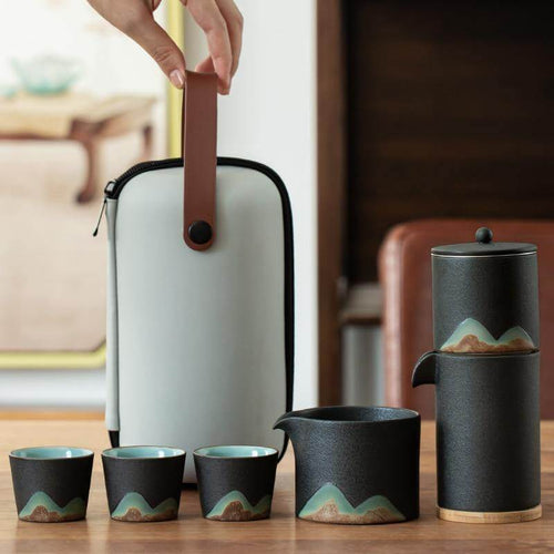 Portable Travel Ceramic Mountain Teapot With 3 Cups - Image 0