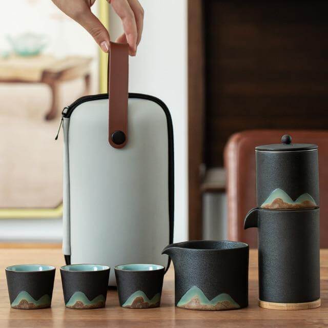 Portable Travel Ceramic Mountain Teapot With 3 Cups - Image 1
