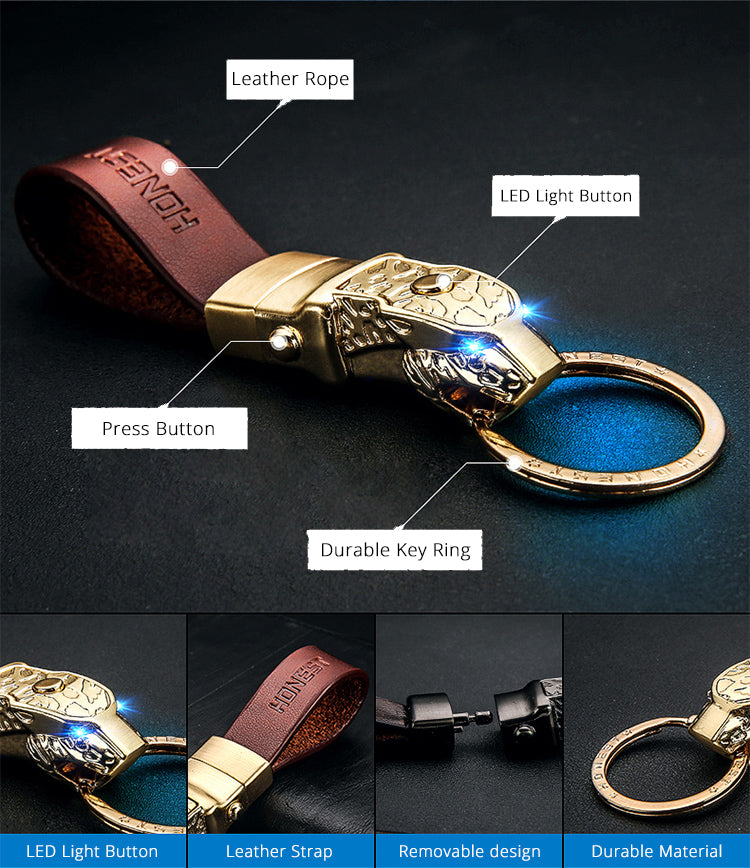 Elegant Leather Leopard Keychain Light - Image 4