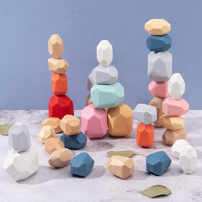 Colorful Wooden Stone Kids Intelligent Stacking Game - Image 0