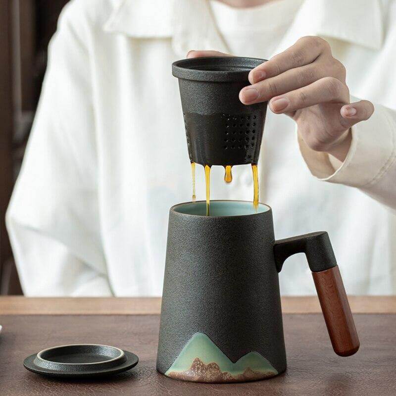 Mountain Art Ceramic Tea Mugs With Filter - Image 1