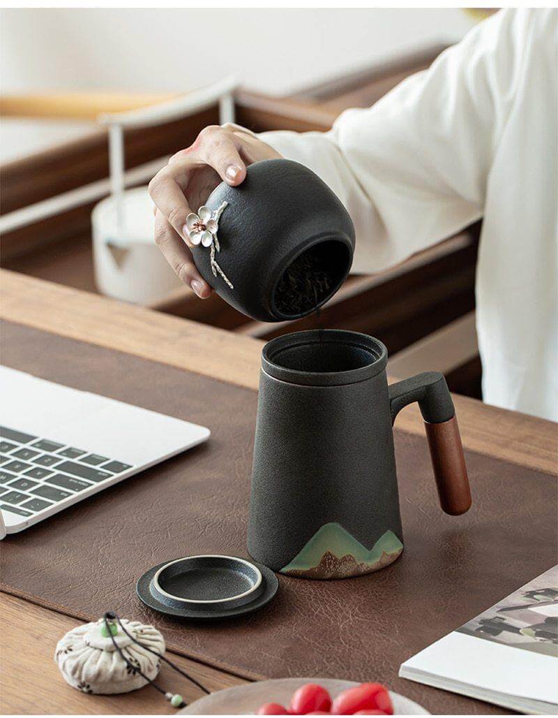 Mountain Art Ceramic Tea Mugs With Filter - Image 9