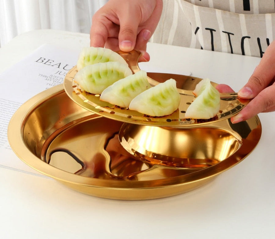 Creative Stainless Steel Double Breakfast Tray - Image 3