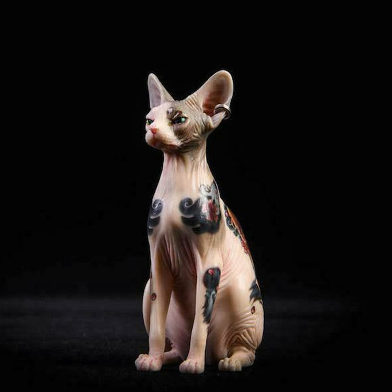 Decorative Tattooed Hairless Cat Figurine - Image 1