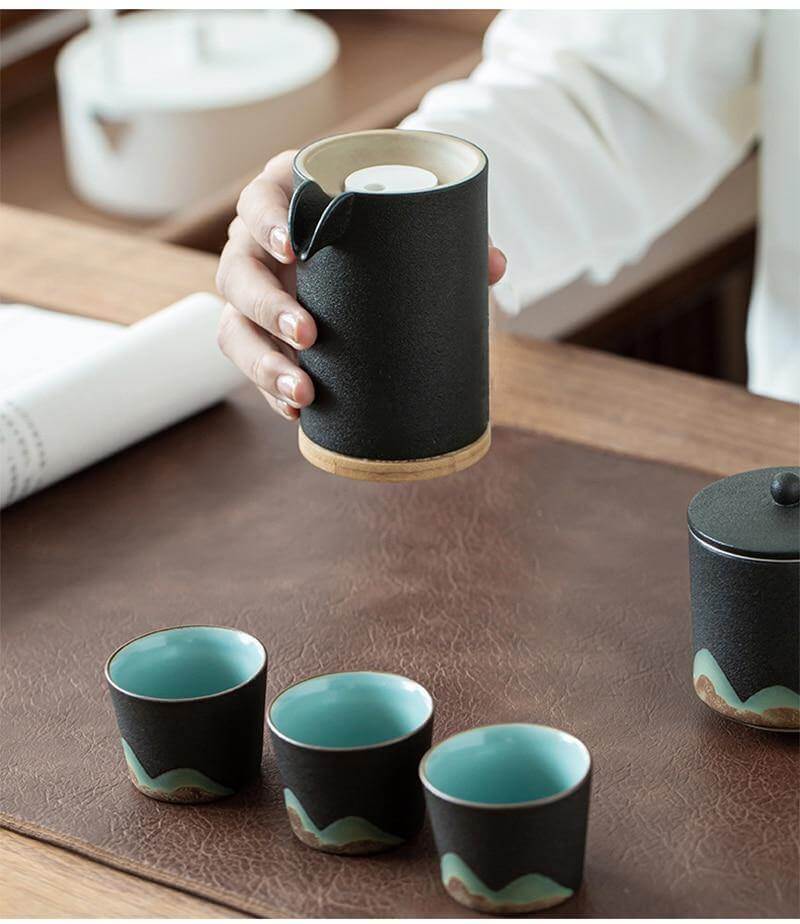 Portable Travel Ceramic Mountain Teapot With 3 Cups - Image 7