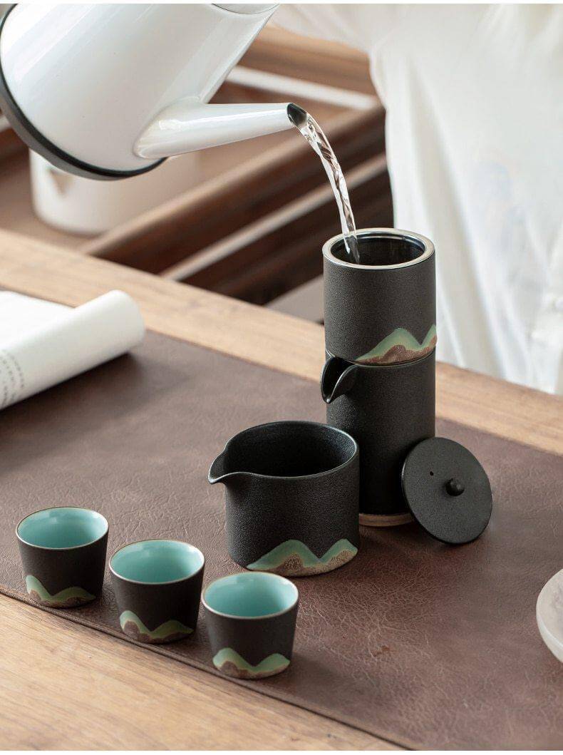 Portable Travel Ceramic Mountain Teapot With 3 Cups - Image 9