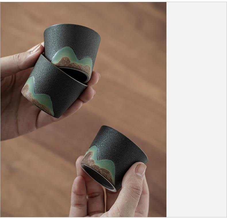 Portable Travel Ceramic Mountain Teapot With 3 Cups - Image 6