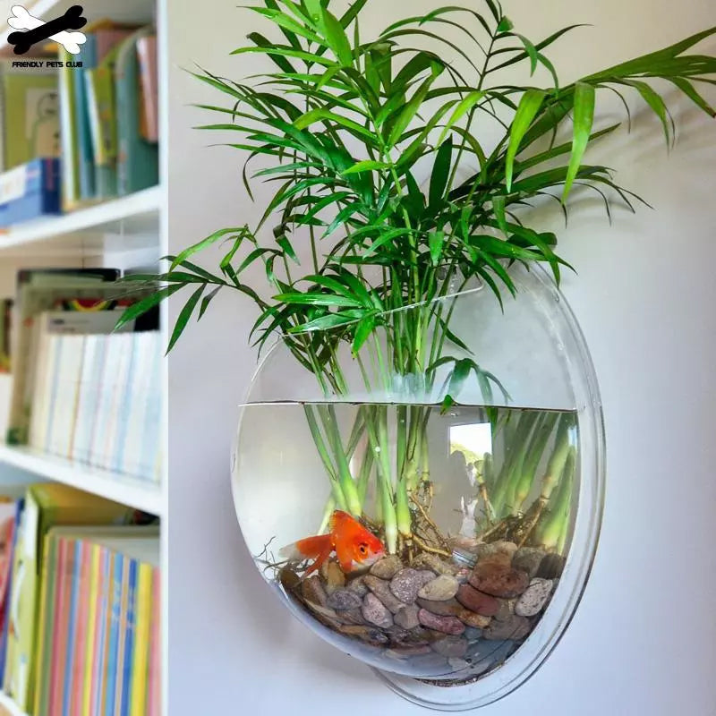 Wall Mounted Transparent Fish Tank Flower Vase - Image 0