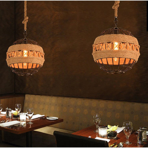 Minimal Natural Retro Rural Rope Ball Chandelier - Image 0
