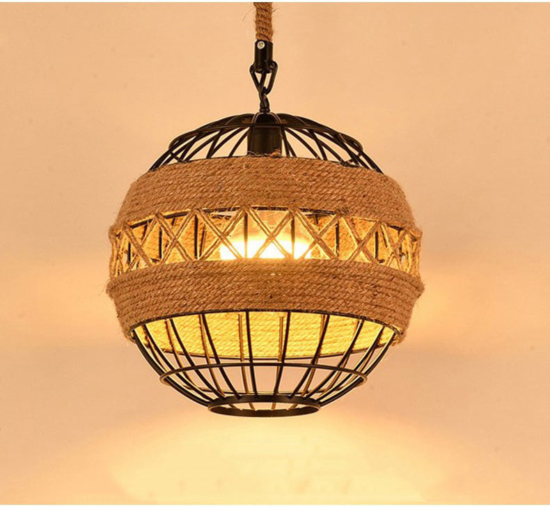 Minimal Natural Retro Rural Rope Ball Chandelier - Image 1
