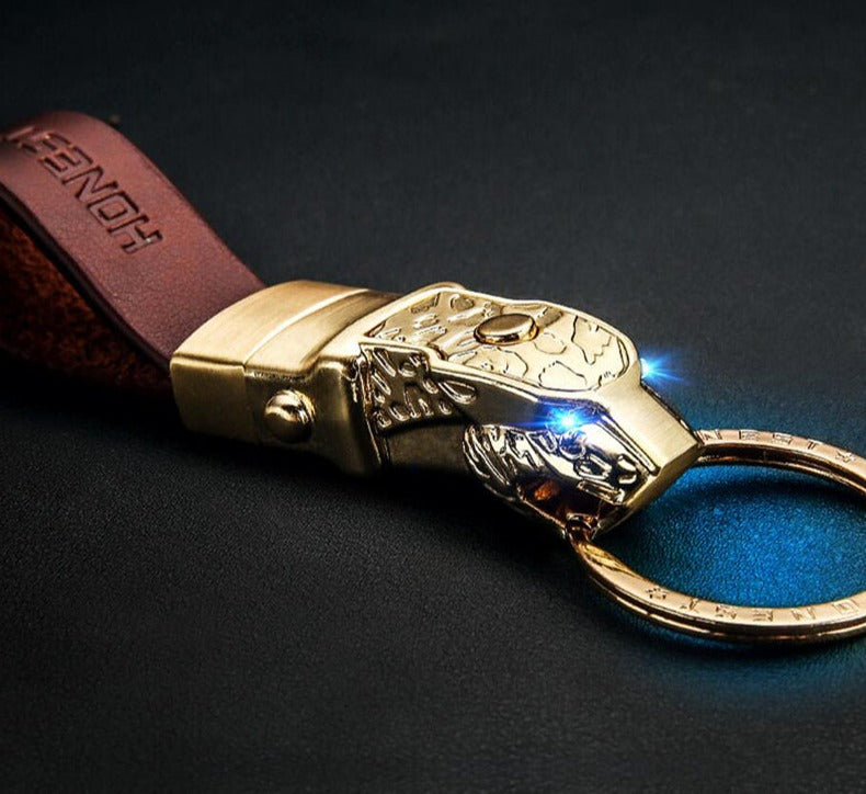 Elegant Leather Leopard Keychain Light - Image 2