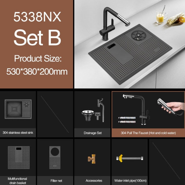 Elegant Black Nano Smart Kitchen Sink - Image 13