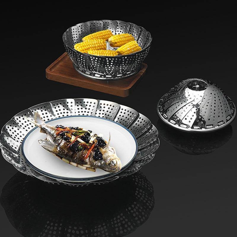 Vegetable Folding Stainless Steel Steaming Rack - Image 2