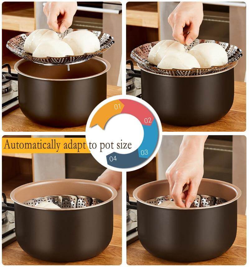 Vegetable Folding Stainless Steel Steaming Rack - Image 8