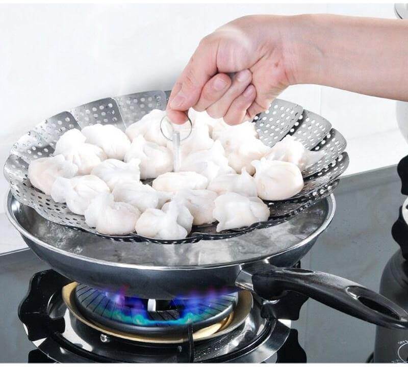 Vegetable Folding Stainless Steel Steaming Rack - Image 1