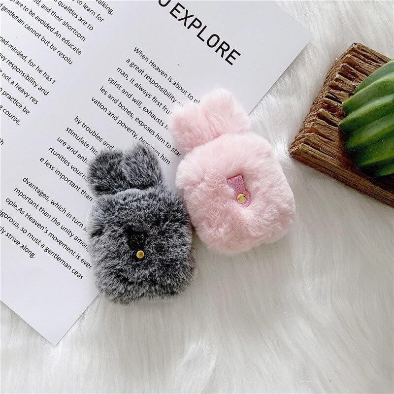 Cute Rabbit Ears Plush AirPods Case - Image 1