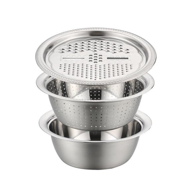 3in1 Stainless Steel Vegetable Slicer with Drain Basket - Image 4