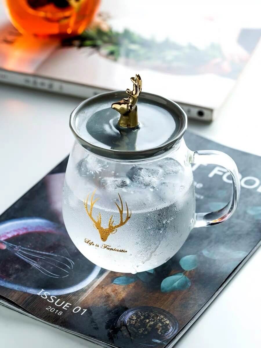 Double Wall Glass Cup With Deer Shape Ceramic Lid - Image 9