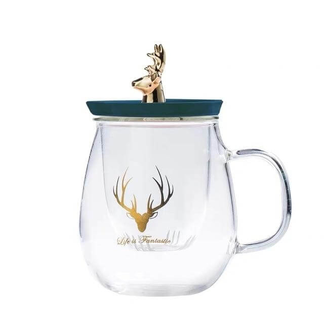Double Wall Glass Cup With Deer Shape Ceramic Lid - Image 2