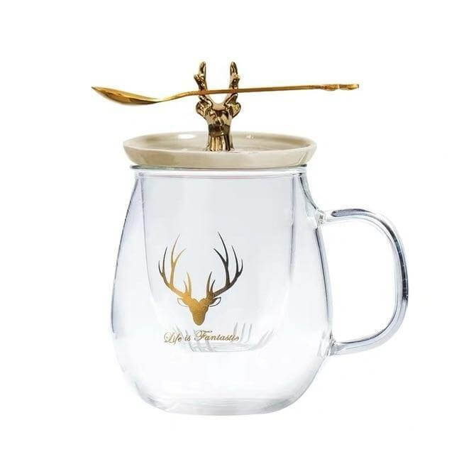 Double Wall Glass Cup With Deer Shape Ceramic Lid - Image 8
