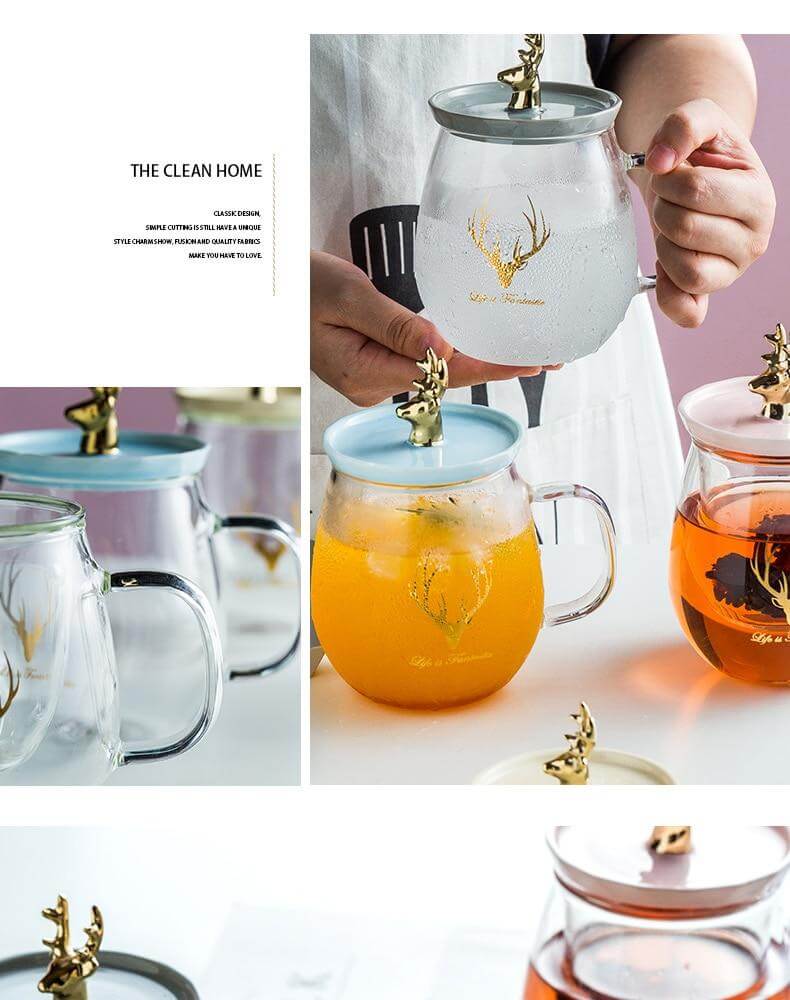 Double Wall Glass Cup With Deer Shape Ceramic Lid - Image 12