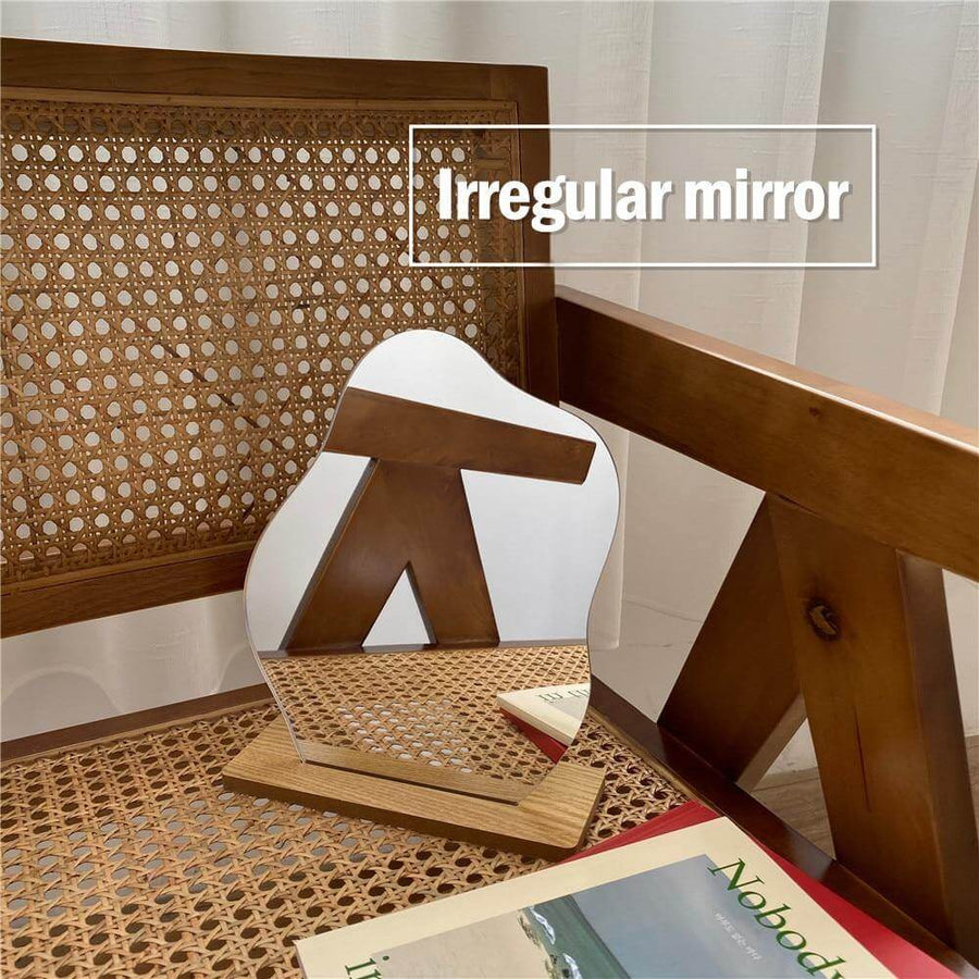 Irregular Korean Style Decorative Make-up Mirror Wooden Base - Image 6