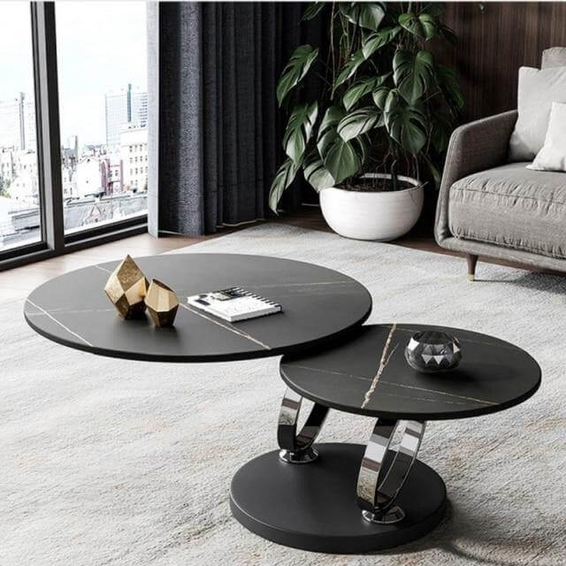 Italian Modern Two-layer Coffee Side Table with Marble Top - Image 1