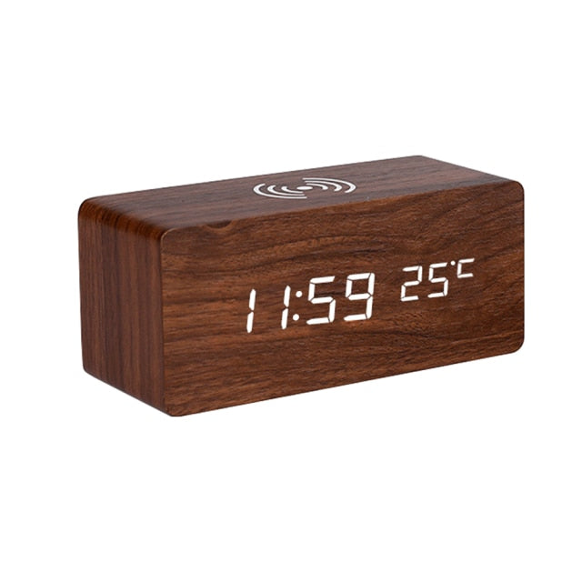 Modern Wooden Wireless Charging Alarm Clock - Image 8