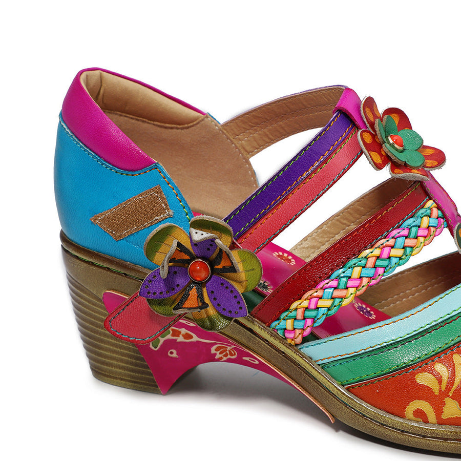 Retro Leather Flower Hollow Out Sandals - Image 6