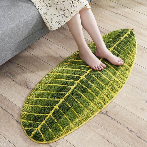 Pure Green Leaf Shape Home Rug - Image 0