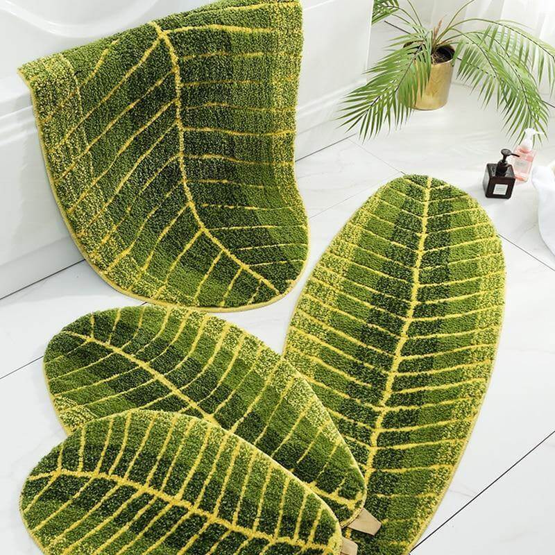 Pure Green Leaf Shape Home Rug - Image 1