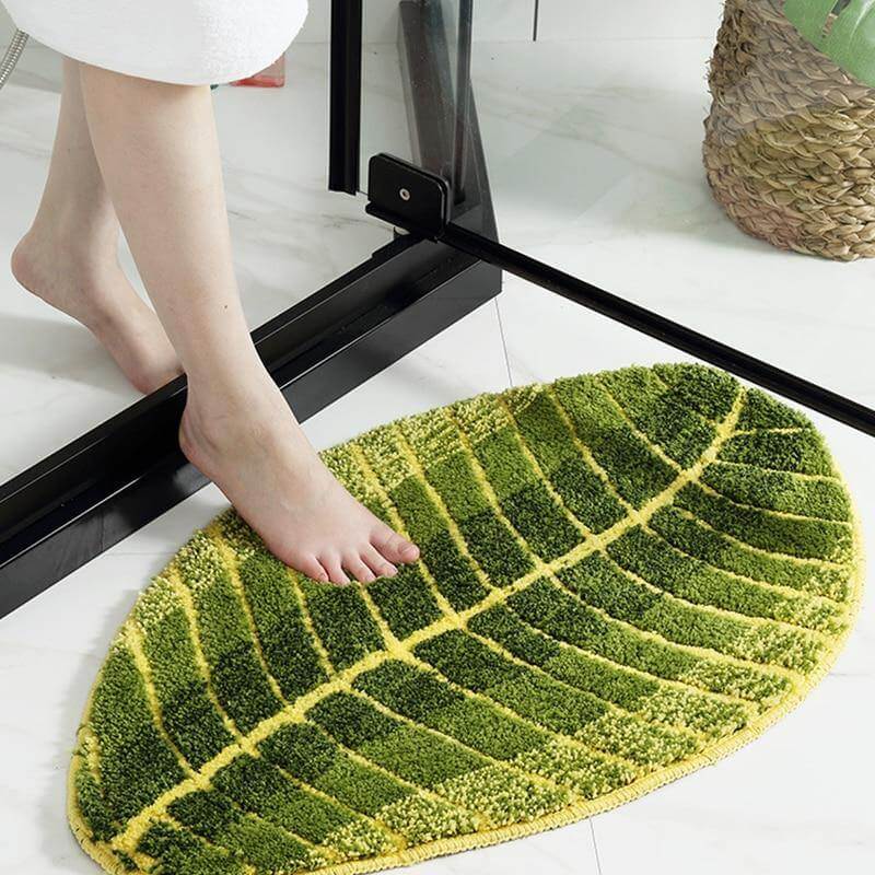 Pure Green Leaf Shape Home Rug - Image 3