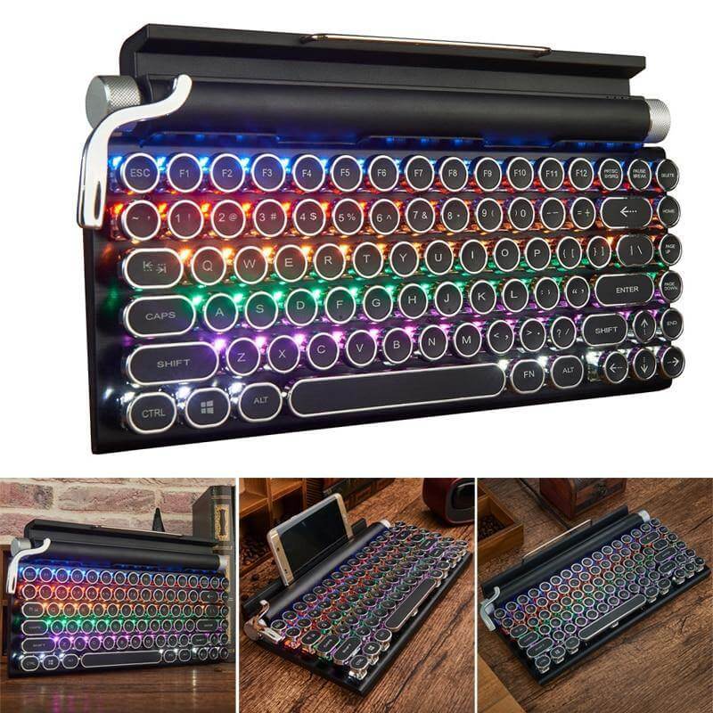 Typewriter Wireless Colorful Backlight Retro Keyboard - Image 3