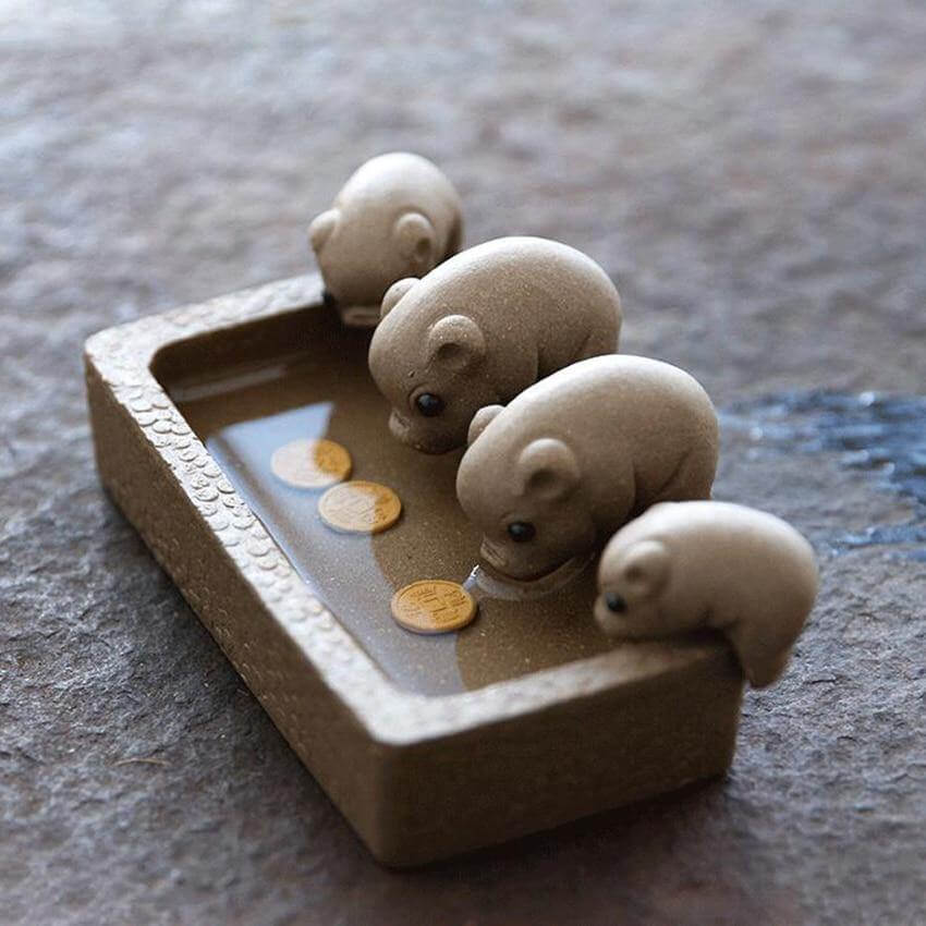 Four Little Pigs Tea Tray Kung Fu Decorative Ornaments - Image 0