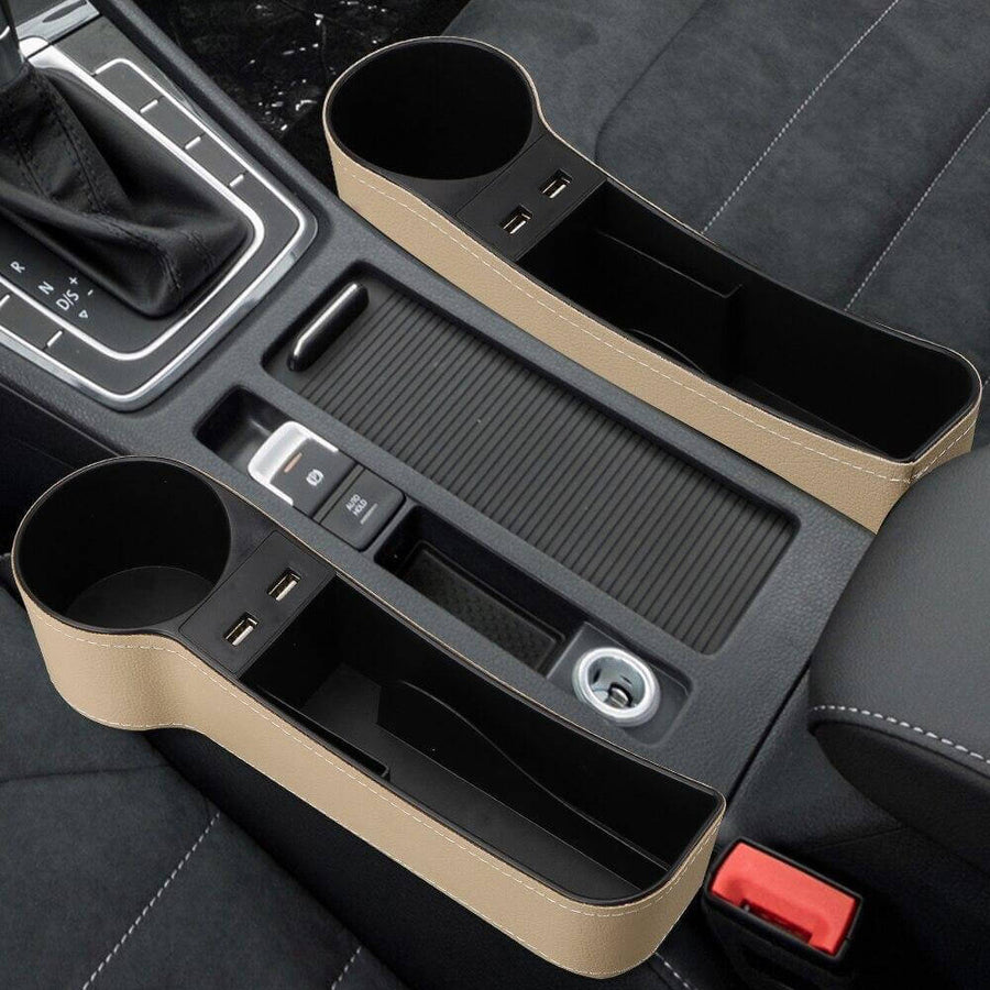 Leather USB Charger Car Seat Gap Organizer - Image 1
