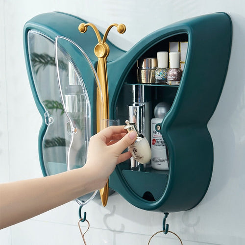 Wall-Mounted Butterfly Bathroom Makeup Organizer - Image 0