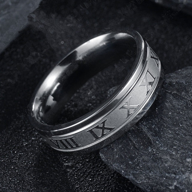 Unisex Luxury Roman Numerals Stainless Steel Rings - Image 2