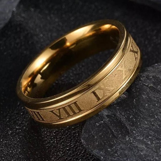 Unisex Luxury Roman Numerals Stainless Steel Rings - Image 1