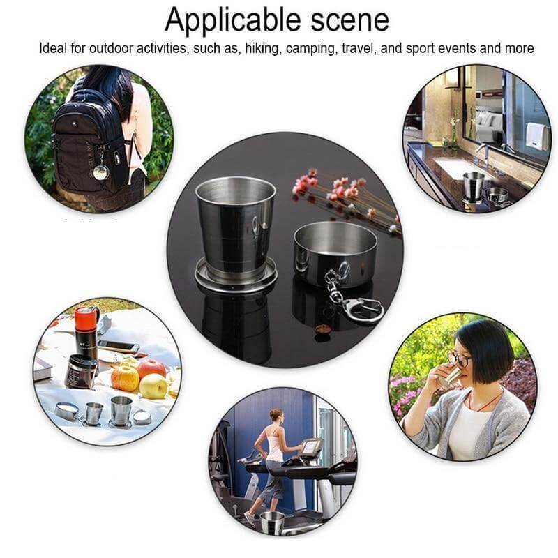 Foldable Portable Stainless Steel Camping Cup With Keychain - Image 9